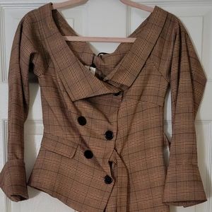 Brown patterned asymmetrical blouse
